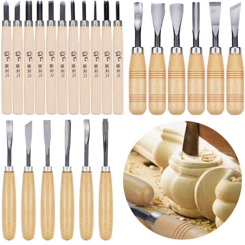 WAYCOM 24PCS Wood Knife Kit Set Wood Carving Kit,Professional Chisel Set, including Small, Middle, Large size (24PCS) - Image 1